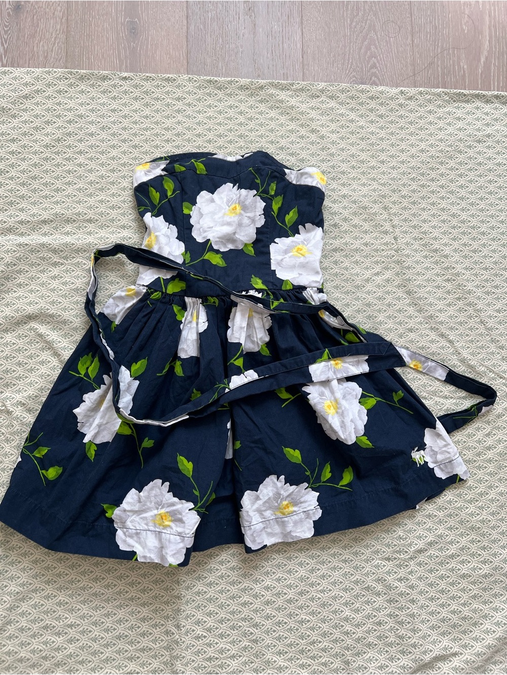 Abercrombie & Fitch Navy Floral Strapless Sundress with White Blooms